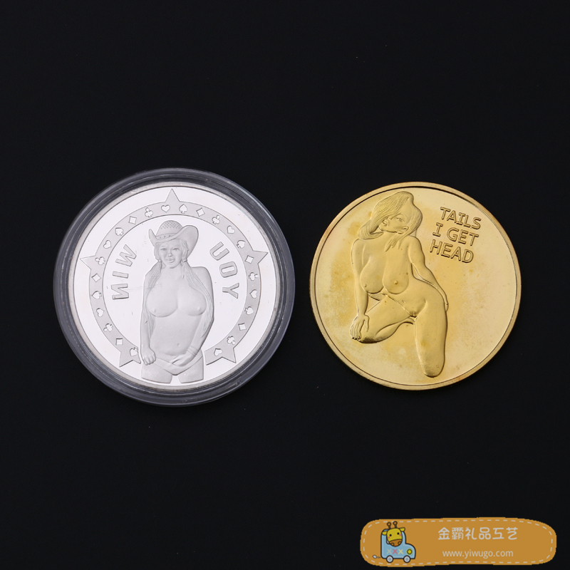 厂家直销个性时尚酒吧女郎模特牛仔图案刻印金银色纪念勋章金属牌