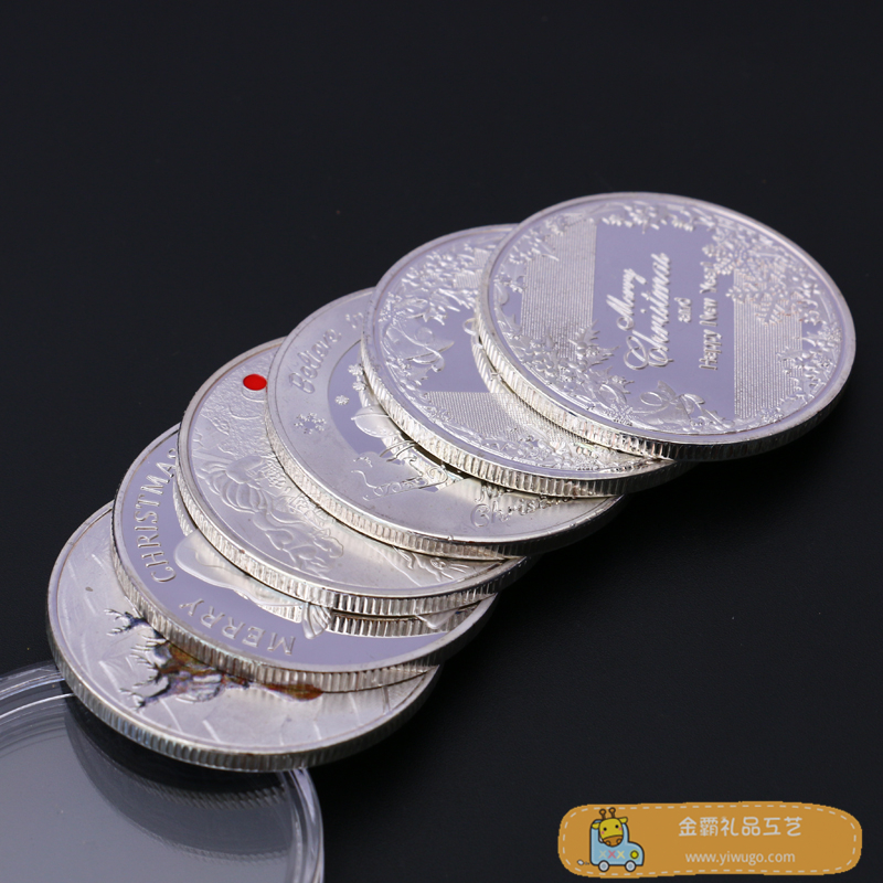圣诞主题图案装饰圣诞节庆典赠礼留念用银色纪念币 图案款式多样