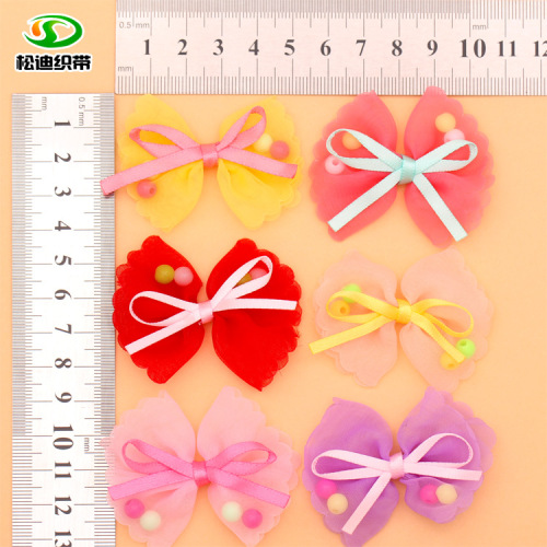 Factory Direct Sales Wavy Cloth Beads Bowknot Children Barrettes Accessories