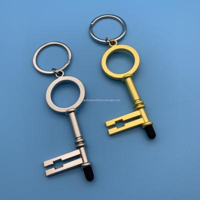 Guangdong Zinc Alloy Key Ring Metal Anti-Contact Mobile Phone Sliding Screen Press Elevator Multi-Functional Keychain