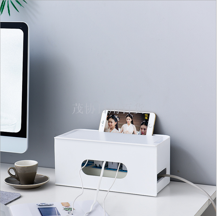 抽拉式桌面电源线收纳整理盒 塑料排插插线板理线盒子 现货批发