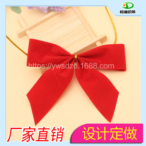 production export christmas decoration pe flocking cloth with gold thread handmade bow decoration