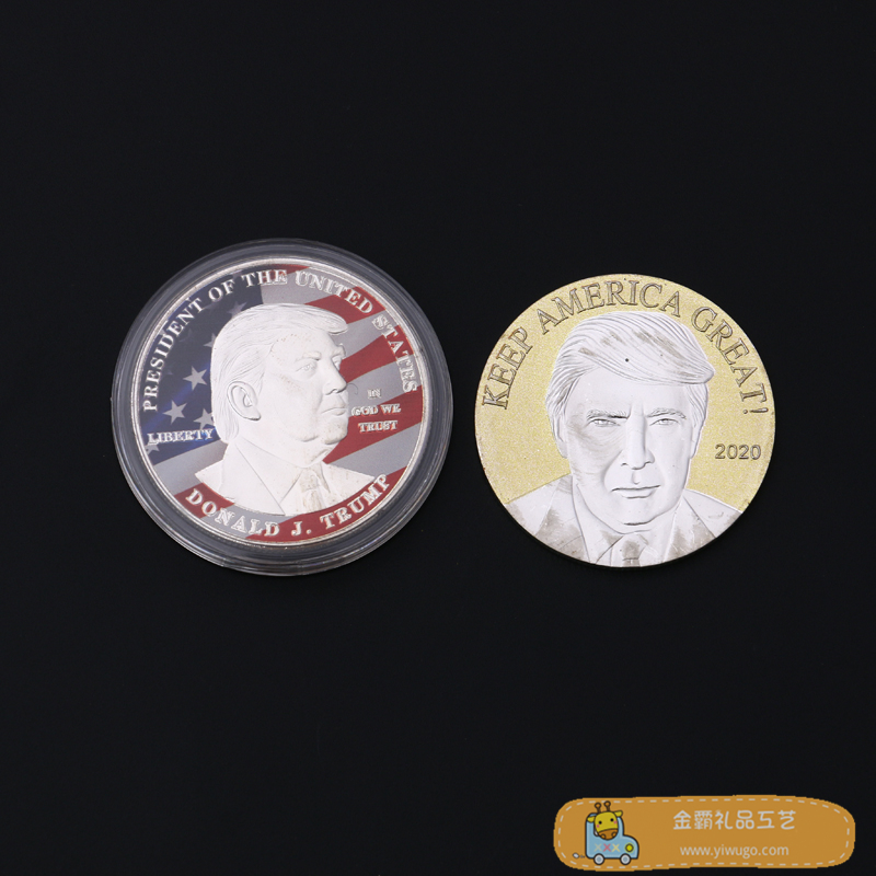 KEEP AMERICA GREAT字样川普总统纪念章 金特会领导人图案硬币