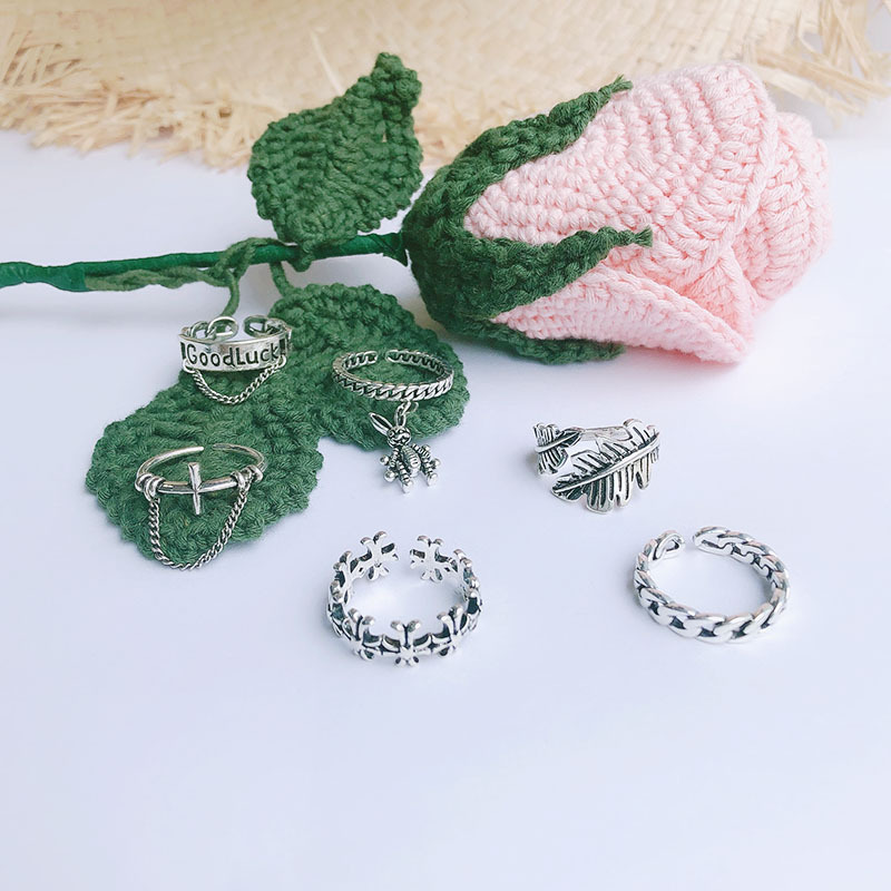 新款古银色戒指设计女十字架指节兔子酷炫冷淡风时尚开口小众食指