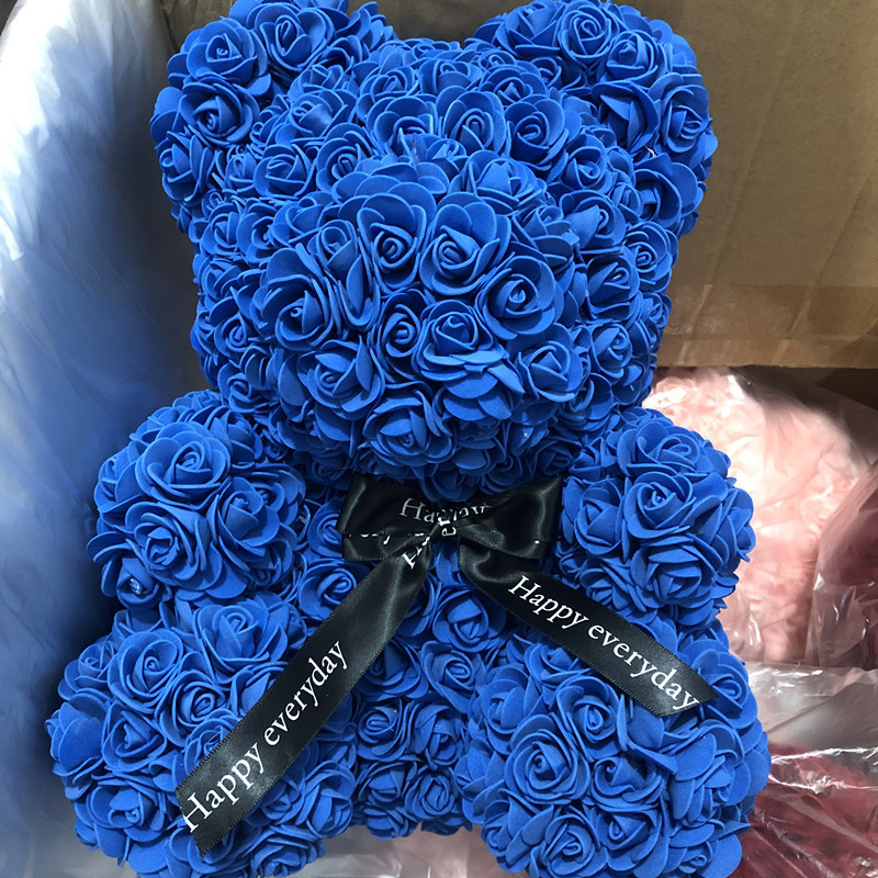 厂家批发情人节玫瑰熊仿真花创意玫瑰花小熊蝴蝶结永生花生日礼物