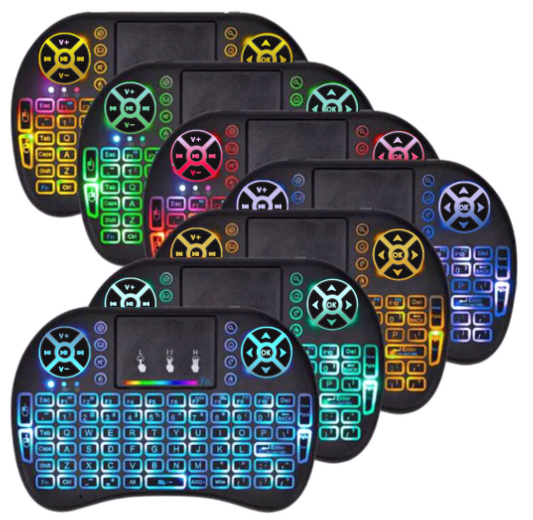 迷你无线键盘批发2.4G空中飞鼠i8干电锂电三色背光跑马灯i8机顶盒