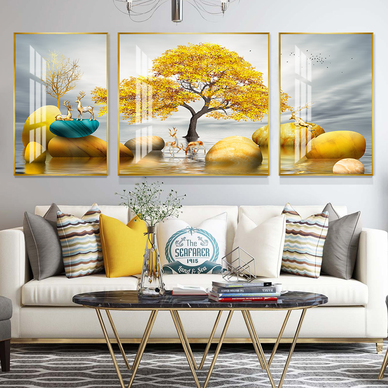 艺能铝合金晶瓷装饰画客厅壁画 新中式现代简约烤瓷镶钻晶钻画