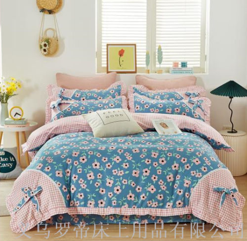 korean princess style cotton bed four-piece polka dot small fresh cotton bed skirt bed four-piece set girl