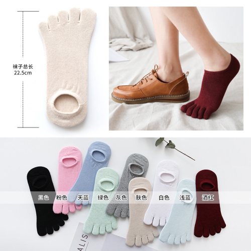 Xin Patton Five-Finger Socks Women‘s Solid Color cotton Loafers Low-Cut Semi-Invisible Thin Spring and Summer Four Seasons Sweat-Absorbent