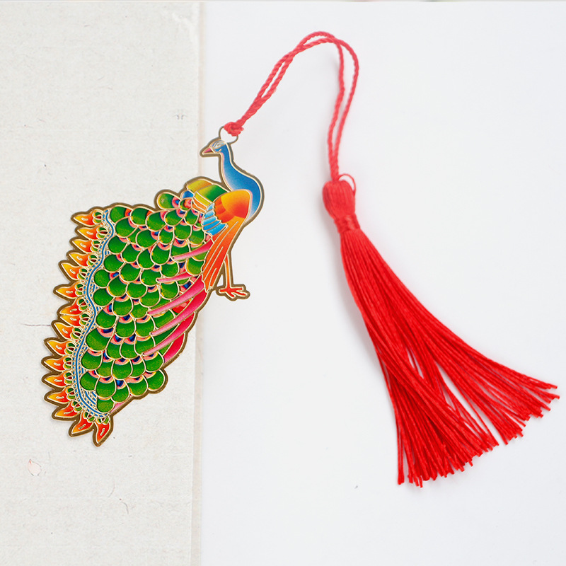 金属书签 书签定制中国风文创礼品定做创意金属彩色孔雀书签刻字