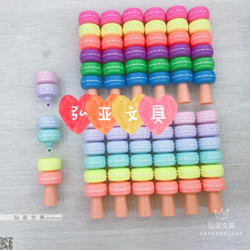 Macaron String Fluorescent Pen Macaron Shape 6 Colors 6 Sections Splicing Creative Stationery