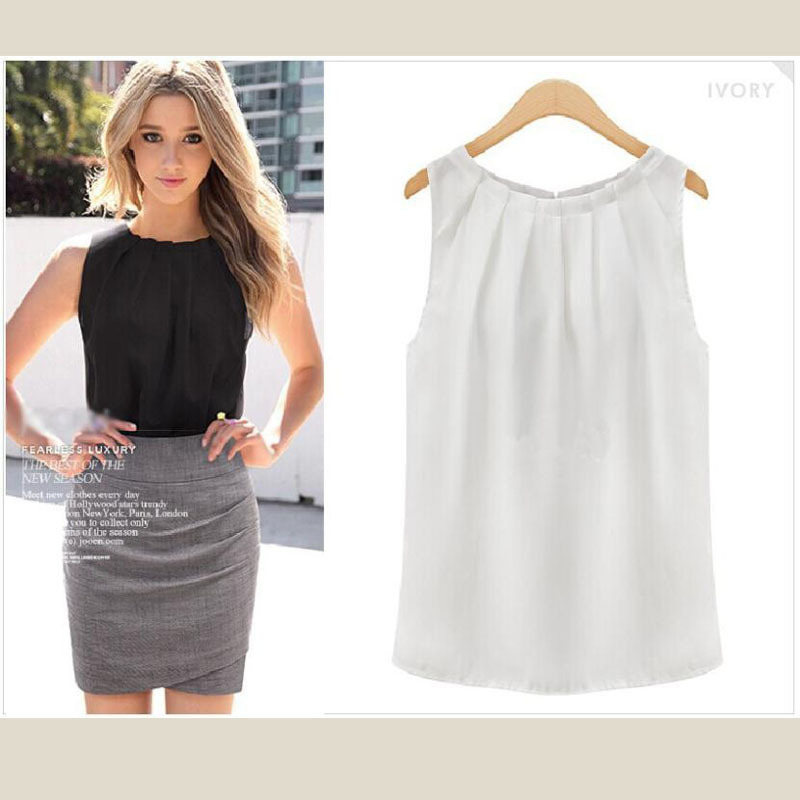 速卖通2020款欧美外贸女装夏季大码圆领套头折皱无袖雪纺衫现货