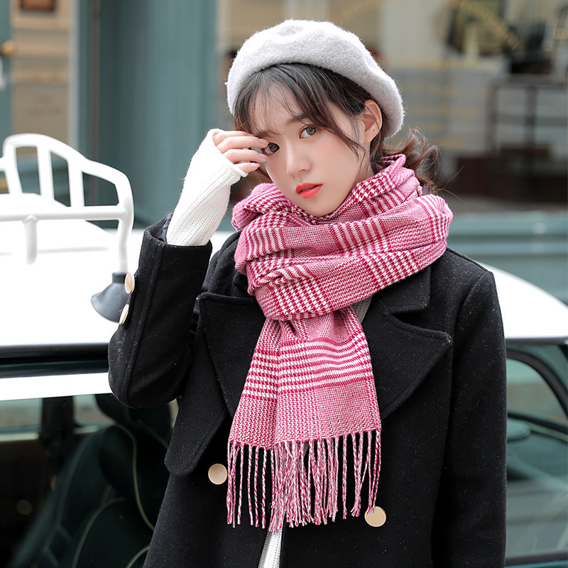 韩版秋冬季新款仿羊绒格子围巾女加长两用大披肩日系学生保暖围脖