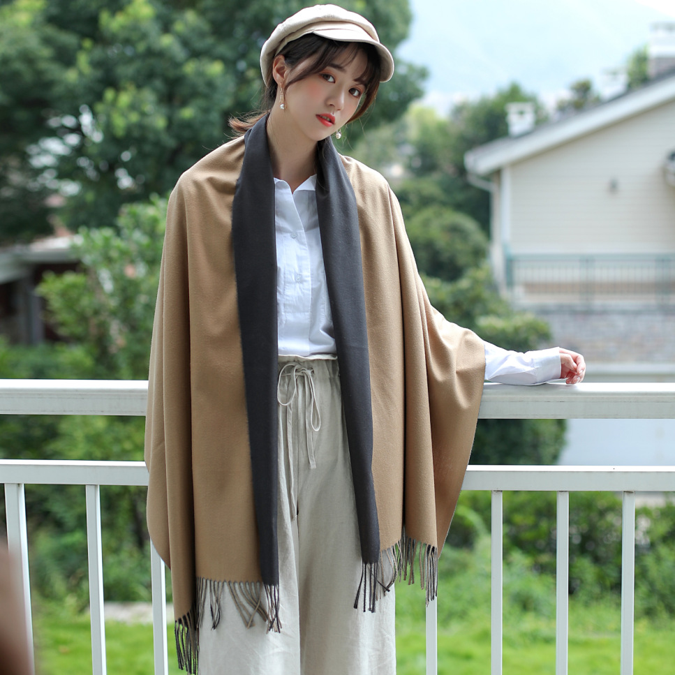 2020秋季新款围巾女 日韩版双面拼色刺毛品质仿羊绒围巾现货批发