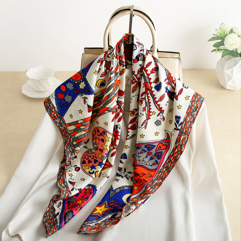 2020新款斜纹印花仿真丝大方巾女简约时尚防晒披肩围巾90丝巾定制