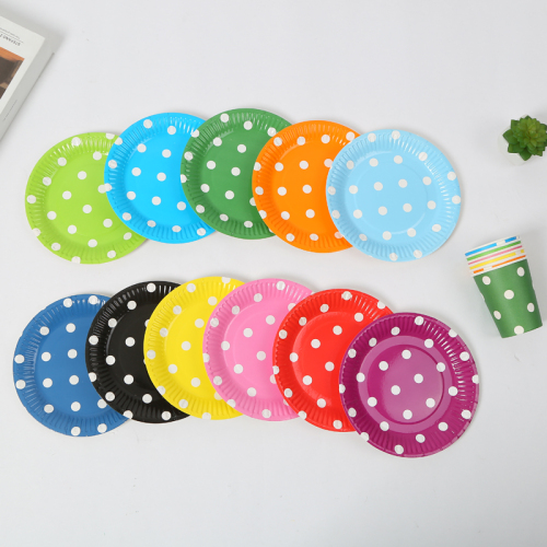 Party Disposable Supplies Two-Color Dot Pattern Decoration Paper Pallet Paper Cup Birthday Party Gathering Set