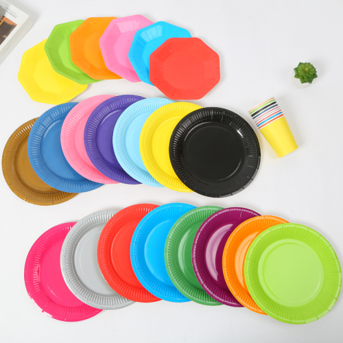 Colorful Color Matching Party Tableware Set Disposable Paper Tray Paper Cup Adult and Children Birthday Party Cake Fruit Plate