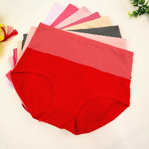 manufacturers hot selling women‘s natural cotton underwear large size breathable women‘s cotton mid-high waist striped briefs