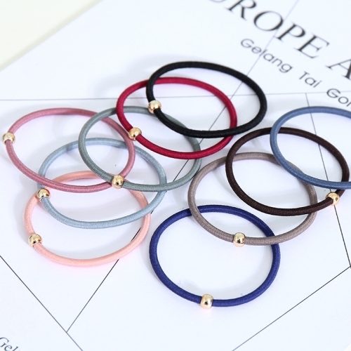 Korean Style Simple High Elasticity Small Golden Beads Hair Band Artistic Temperament All-Match Hair Rubber Band Leather Cover Hair Accessories Wholesale