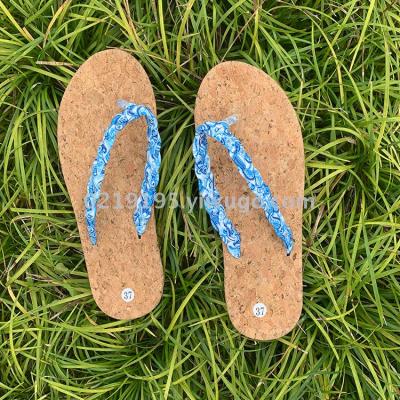 European and American popular ladies beach wood printed pattern with woven LACES, flip-flops,  EVA soles