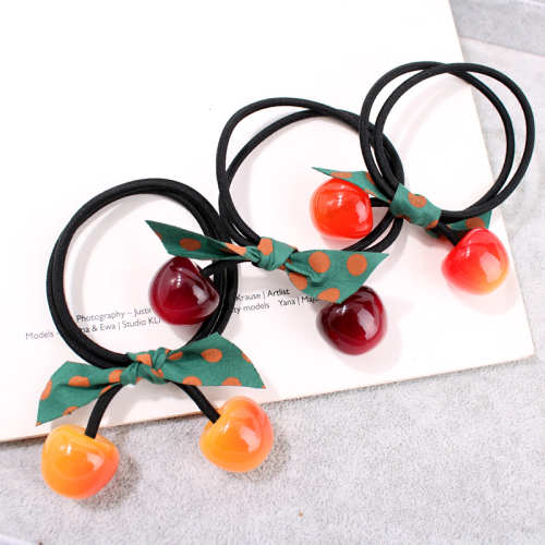 Cherry Korean Style Hair Binding Rubber Band leather Cover Hair Rope Girl Ponytail Ball Hair Ring Hair Rope Ins Internet Celebrity Headwear 