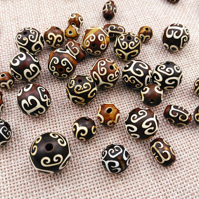 Agate Ripple round Bead Mix Bead Barrel Beads Vintage Agate Ripple Tibet Beads Bracelet Beads Accessories Pot Cover Knob Waist Bead