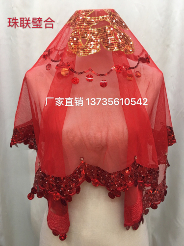 New Factory Direct Wedding Cover Red Hanging Piece Red Cover Bridal Red Veil Wedding Supplies