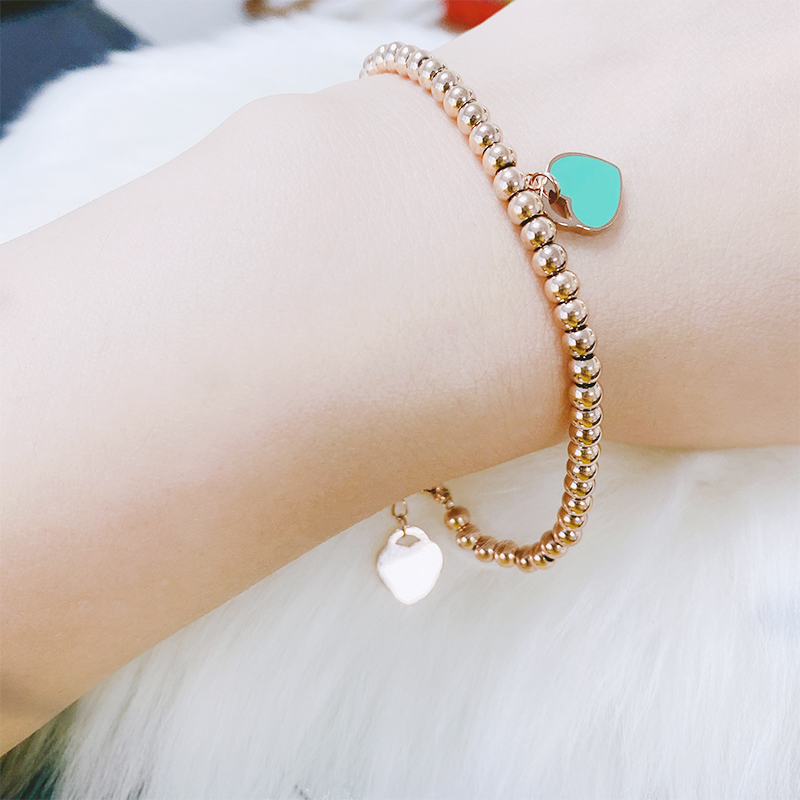 韩国东大门经典款钛钢手链爱心心形小圆珠豆豆时尚手环女厂家直销