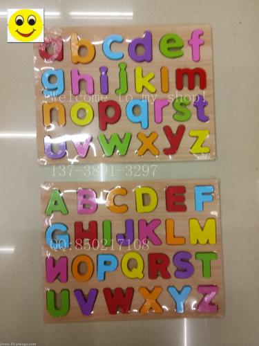 wooden cartoon uppercase and lowercase letters digital puzzle building blocks educational toys kindergarten drawing board puzzle building blocks drawing board