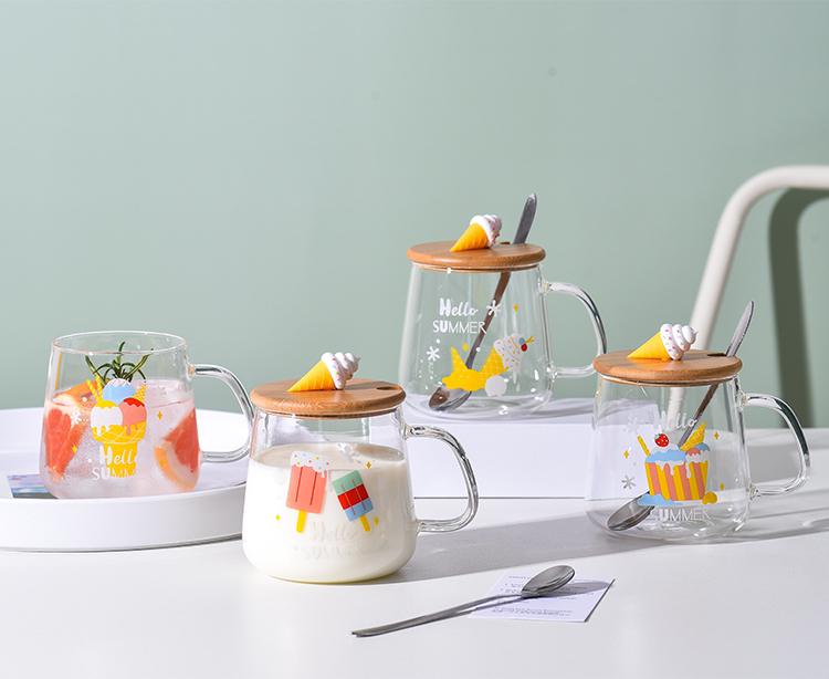 夏日冰淇淋玻璃杯木盖硅胶冰淇淋