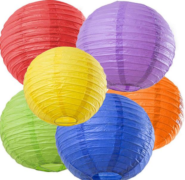 厂家LED婚庆圆形纸灯笼灯罩节日商场装饰六一儿童DIY折叠手工春节