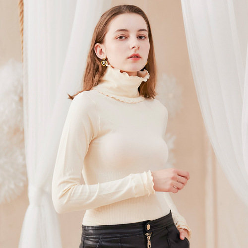 Manufacturer‘s New Women‘s Thermal Single-Layer Clothes Women‘s Fashion Wooden Ear Turtleneck Bottoming Shirt Thermal Underwear Spot Autumn Clothes Women