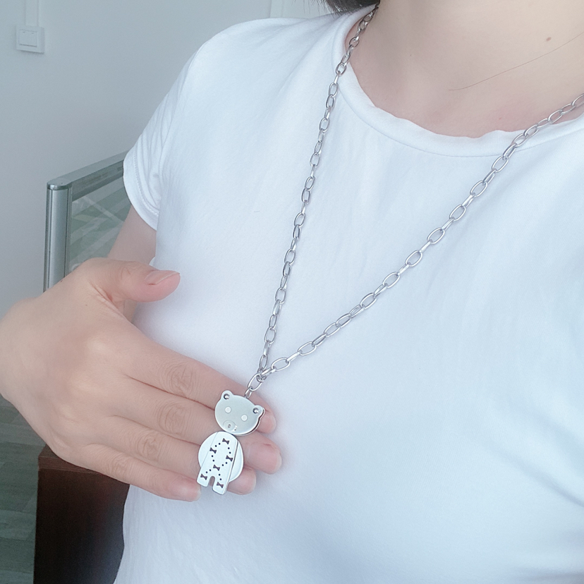 钛钢项链欧美时尚百搭长款毛衣链活动小熊简约长链厂家现货批发