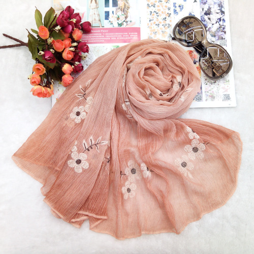 new scarf smooth wrinkle retro artistic scarf dirty dyed bubble small gold sunflower pleated scarf shawl