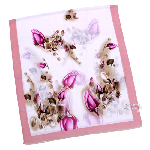 Qunfang Love Spring New! Silk Satin-Roselle Dyed Printed Scarf