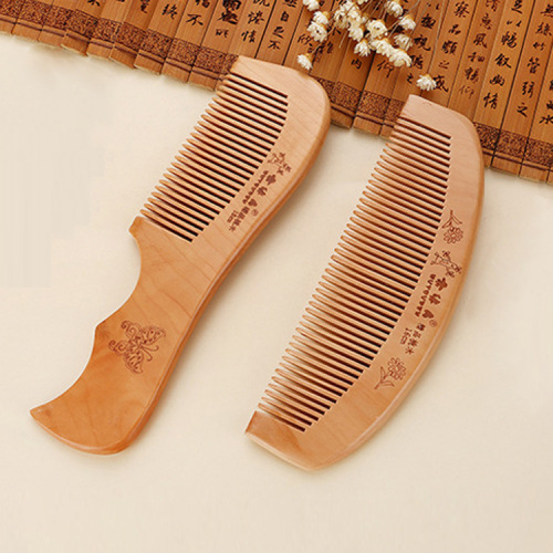 Carved Old Material Peach Wooden Comb Men and Women Household Thickened Anti-Static Small Comb Hair Loss Straight Hair Hair Comb Wooden Comb
