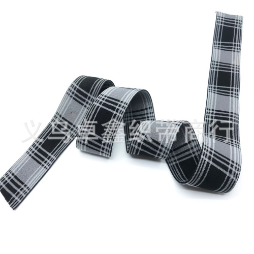 [Factory Direct Sales] Customized Spot Plaid Black and White Jacquard Elastic Cord Wide Pants Belt High Elastic Nylon Yoga Pants