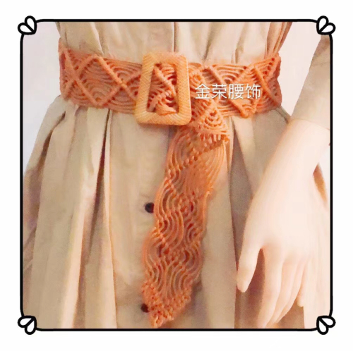 women‘s fashion wax rope woven round buckle boxi wide belt ethnic style waist chain belt dress waist seal