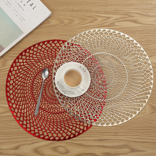 PVC Woven Placemat Coffee Cup Insulation Mat Dining Room Decoration Hollow Stamping Flower Shape Creative Coaster Customized Table Mat