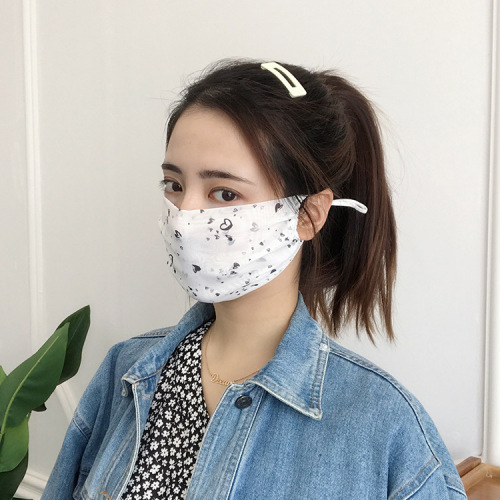 ins love chiffon mask female summer thin driving sunscreen breathable washable adjustable face cover gauze cover wholesale
