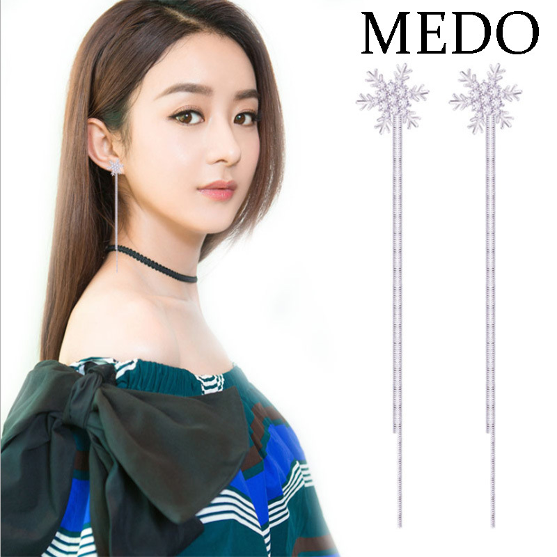 925银针气质长款耳环女个性简约耳钉雪花流苏防过敏耳线 厂家批发