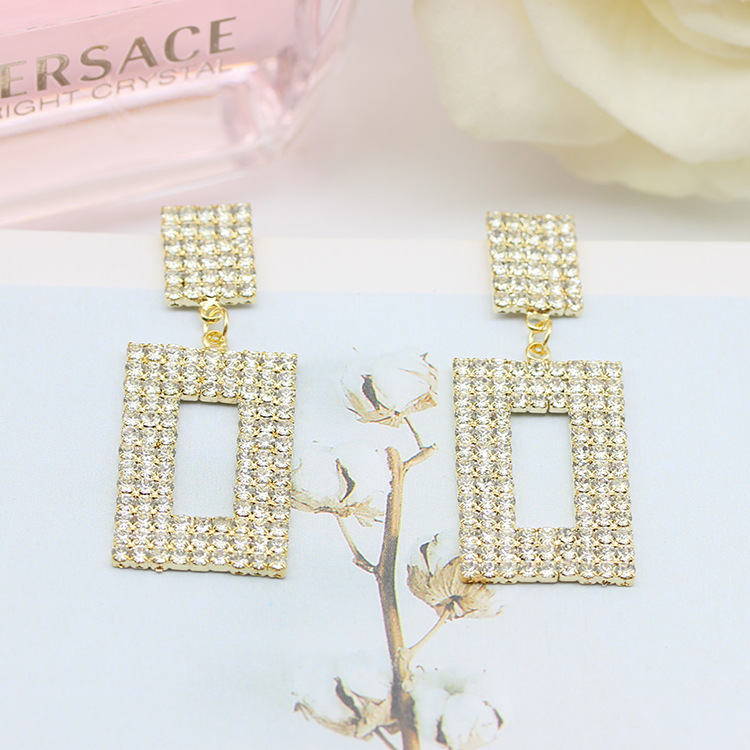 S925银针韩版耳饰新款饰品真金保色长方镶钻满钻耳环一件代发耳钉