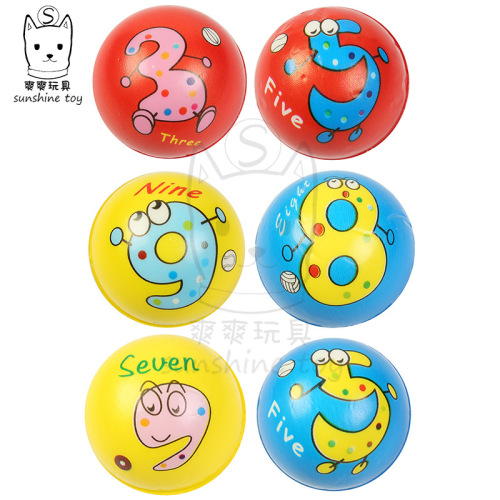 6.3cmpu Ball Sponge Foam Digital Cartoon Children‘s Rebound Toy batch Vent Pressure Reduction Manufacturers Customize