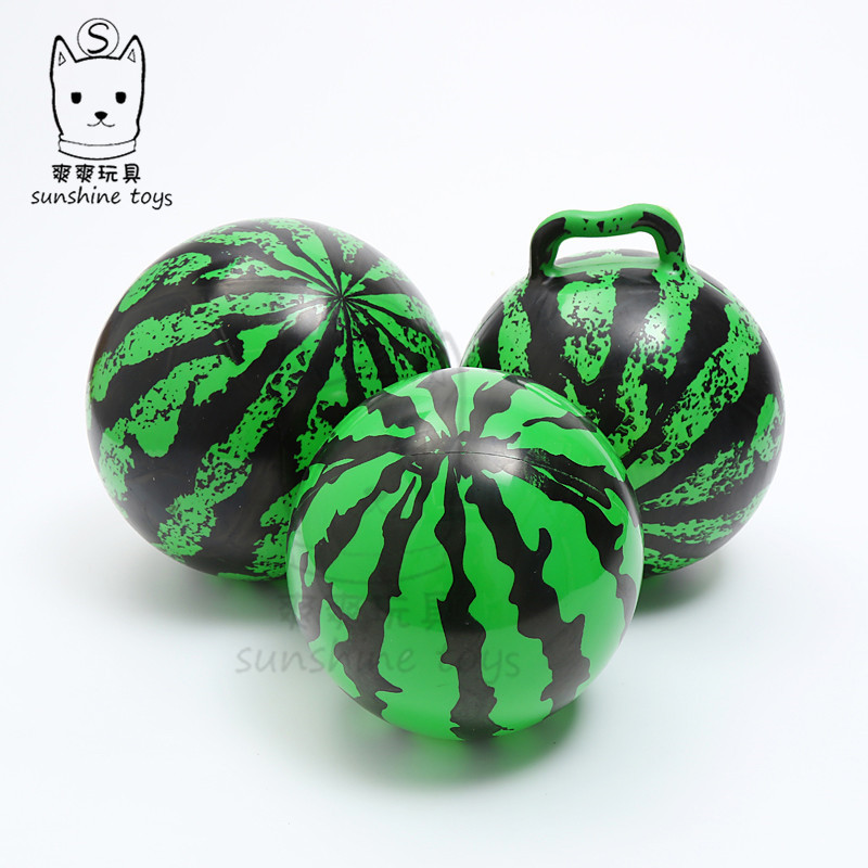 厂家直销9英寸加厚PVC西瓜球幼儿园童充气玩具22cm手柄拍拍球热卖