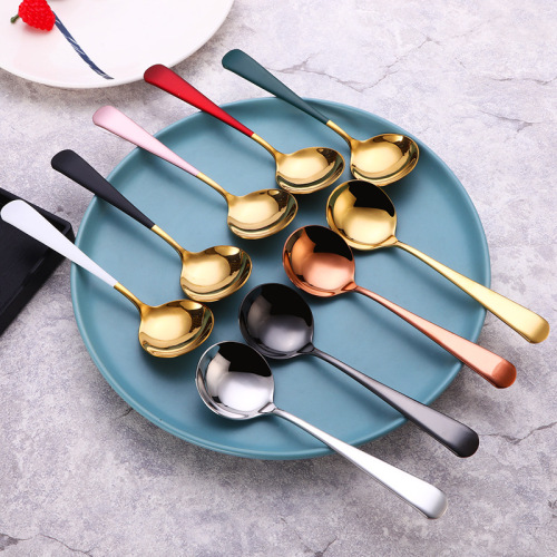 Wholesale Nordic Style Western Tableware round Head Spoon 304 Stainless Steel Household Spoon Dessert Spoon Gold Plated Internet Sensation Spoon
