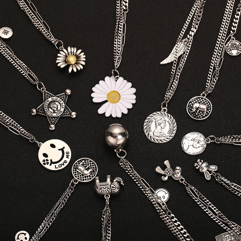 跨境新品时尚项链嘻哈欧美钛钢金属饰品男女潮流复古夸张项链批发