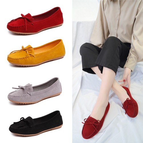 single-layer shoes women‘s spring and autumn new shallow mouth peas shoes flat soft bottom lace-up casual large size women‘s single-layer shoes