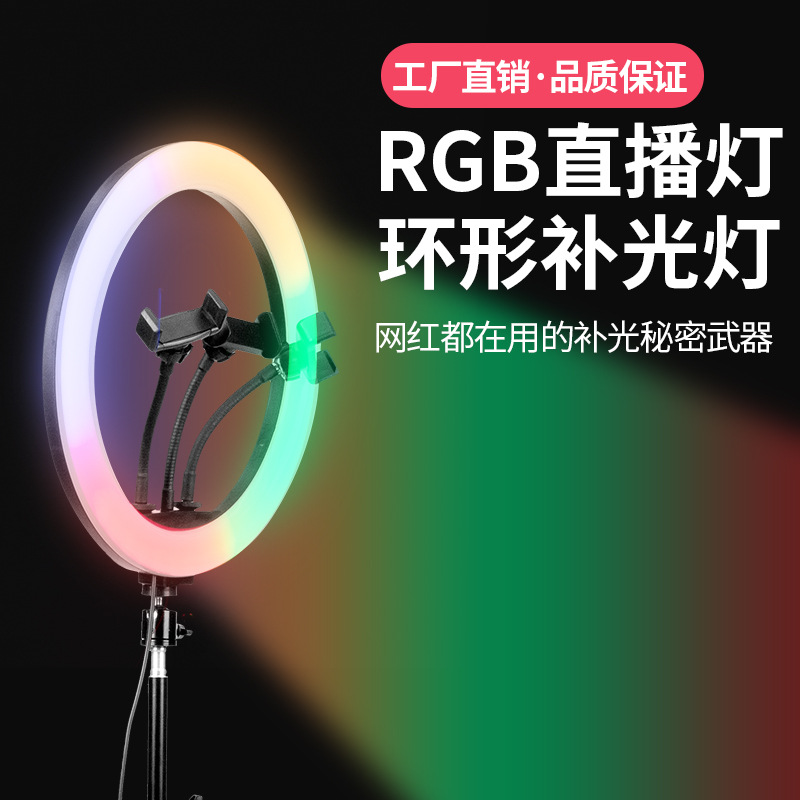 工厂直销33CM RGB彩色补光灯 LED环形灯网红主播直播补光灯