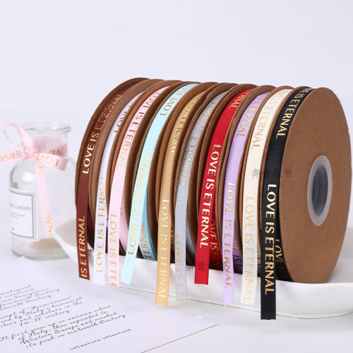 1cm Wide Gilding Letters Ribbon Flowers Gift Baking Packaging Thread Belt Gift Accessories Printing Horizontal Fabric Belt