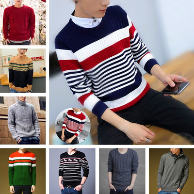 Autumn and Winter New Stock Core-Spun Yarn Sweater tailstock Men‘s Korean-Style Knitwear Long-Sleeved Sweater Stall Supply Wholesale 